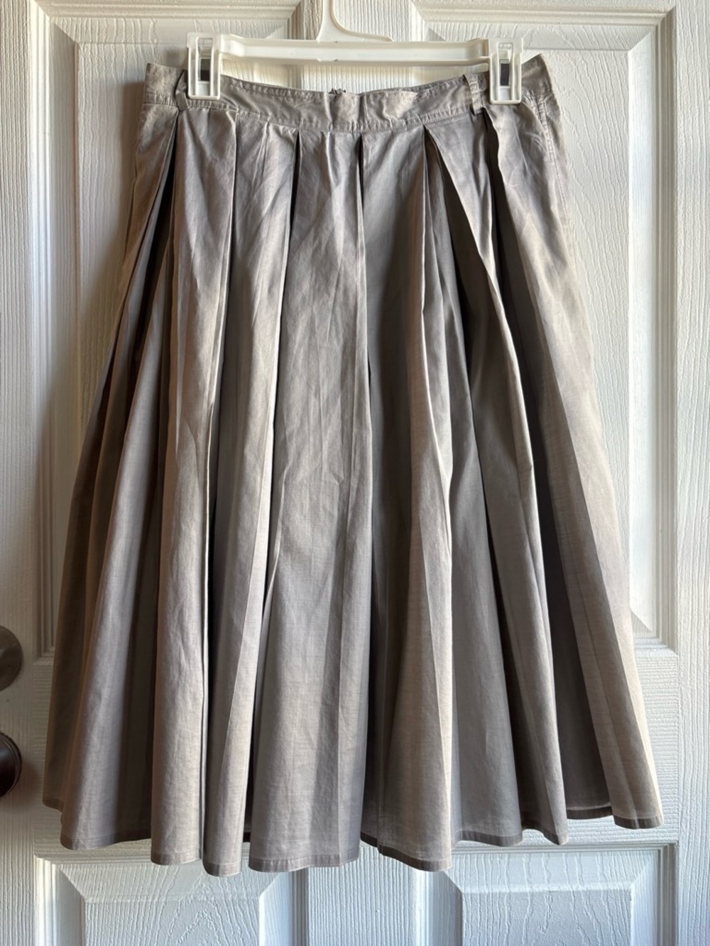 Sofie D'Hoore Grey Pleated Cotton Poplin Midi Skirt Size 38 Pockets